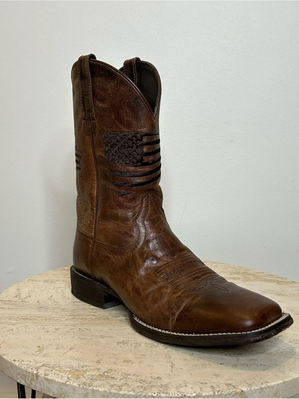 Ariat Men's Brown Leather Cowboy Boots with Stitch Accents Size 11.5D